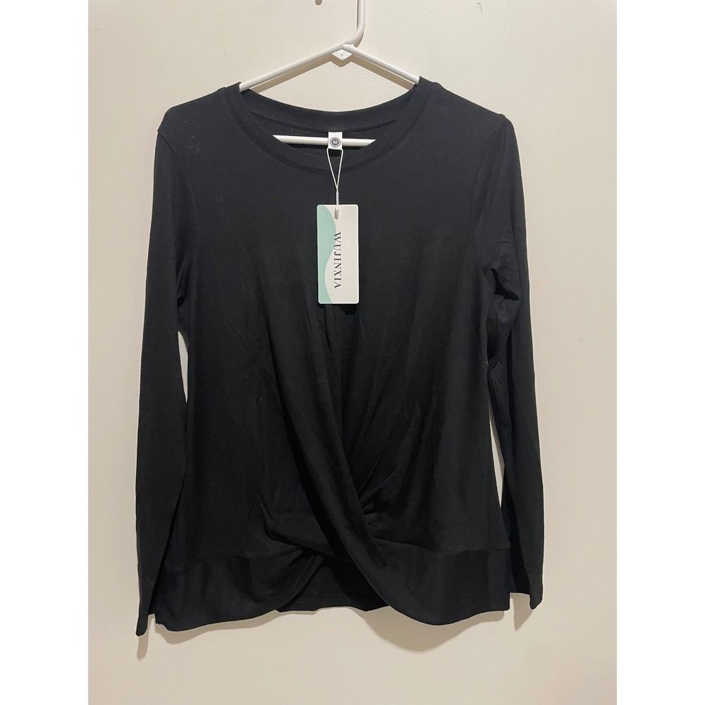 Wujinxia Womens Black Twist Front Long Sleeve Jersey Knit Top Size Medium NWT